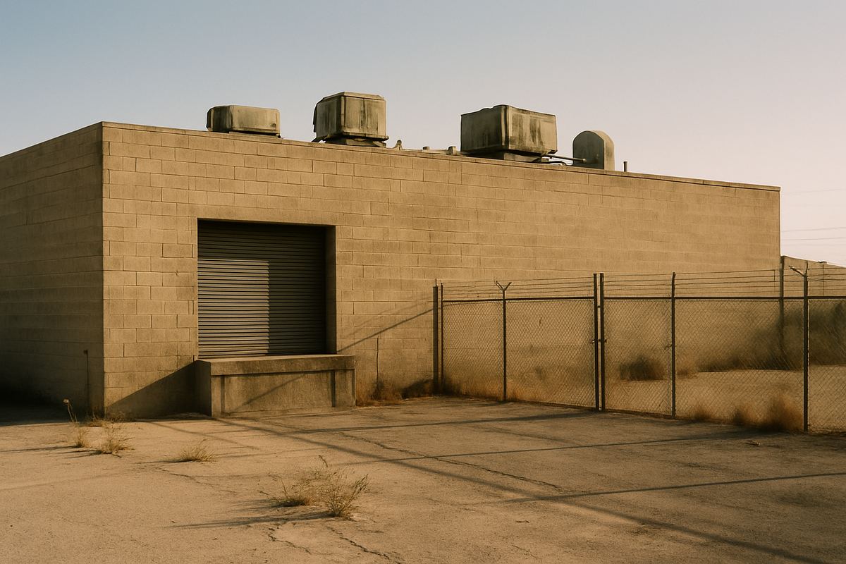 Las Vegas block warehouse with a dock-high door and fenced yard