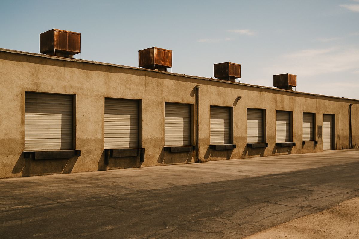 Rear-load multi-tenant warehouse in North Las Vegas with rooftop swamp coolers