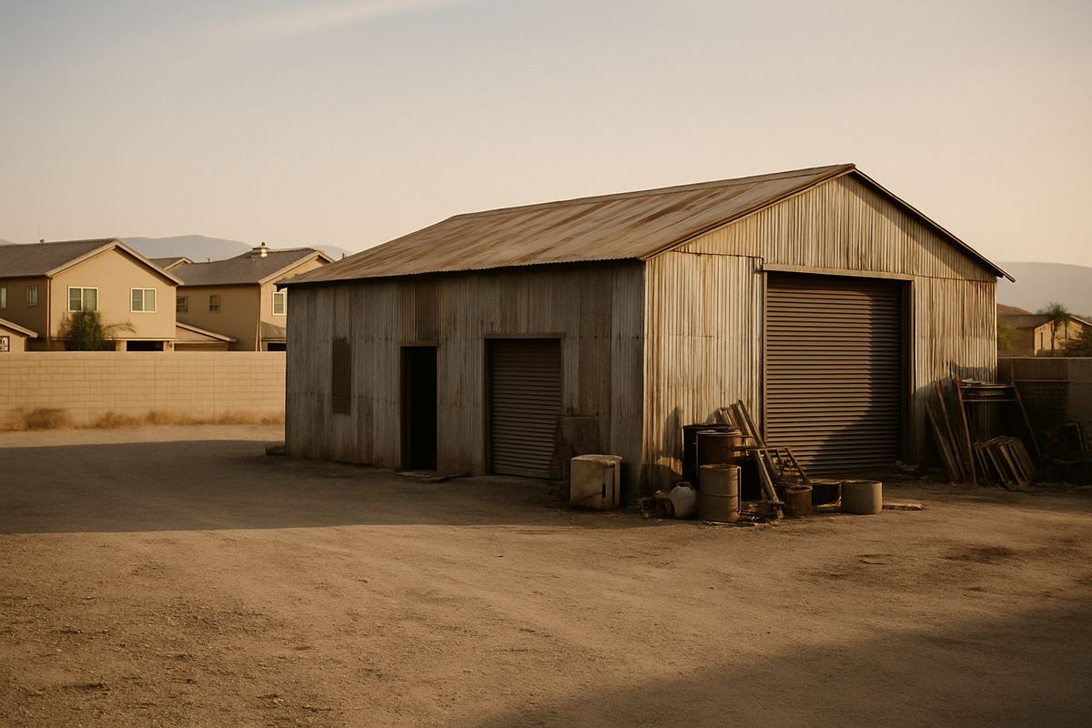 Older industrial yard next to new homes in Enterprise, southwest Las Vegas